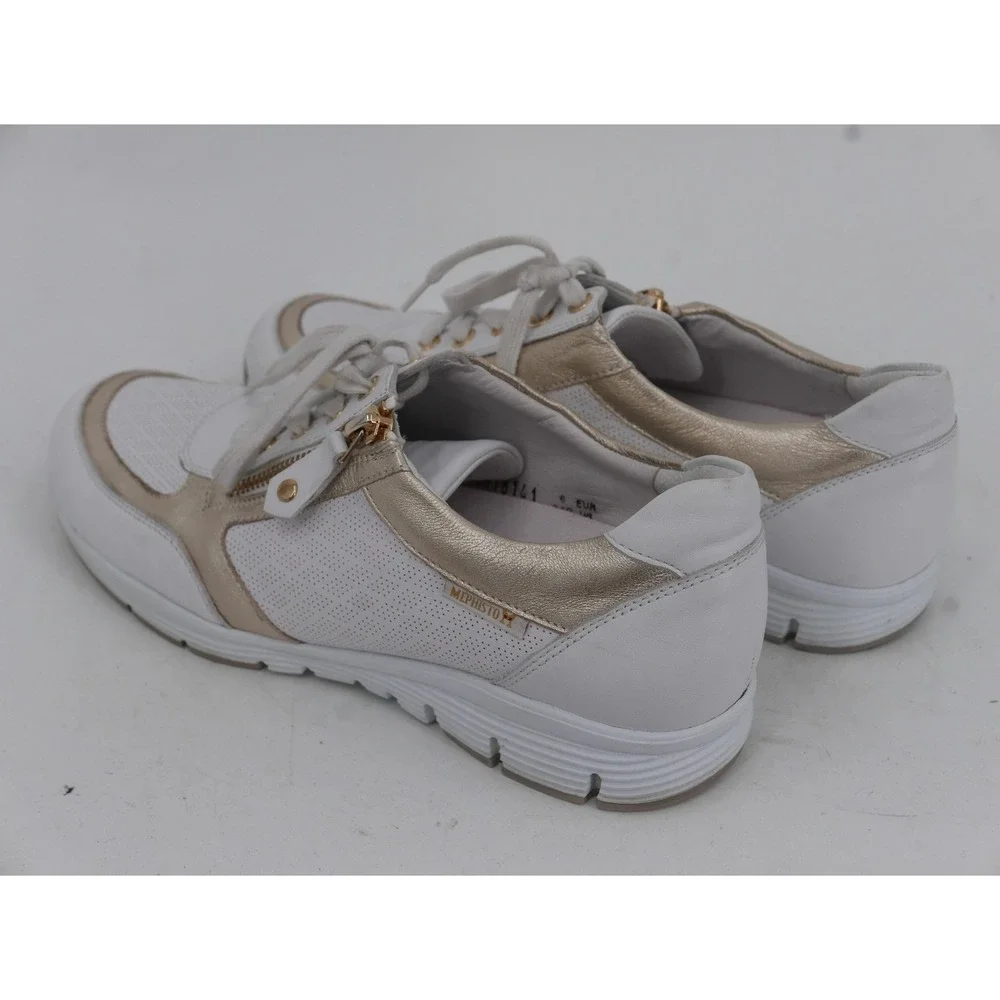 Mephisto Runoff Shoes White Gold Leather Zip Lace Up Comfort Women's Size 8.5